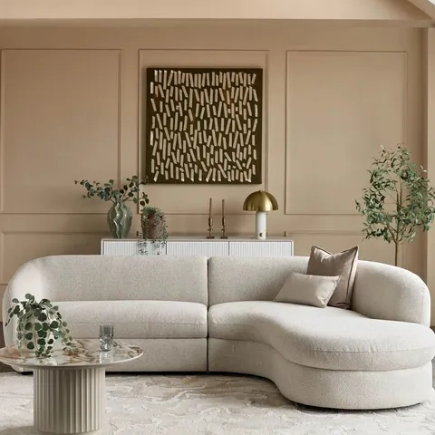 BOXED DANETTI OTTILIE NATURAL FABRIC RIGHT HAND CORNER CHAISE SOFA (2 BOXES)