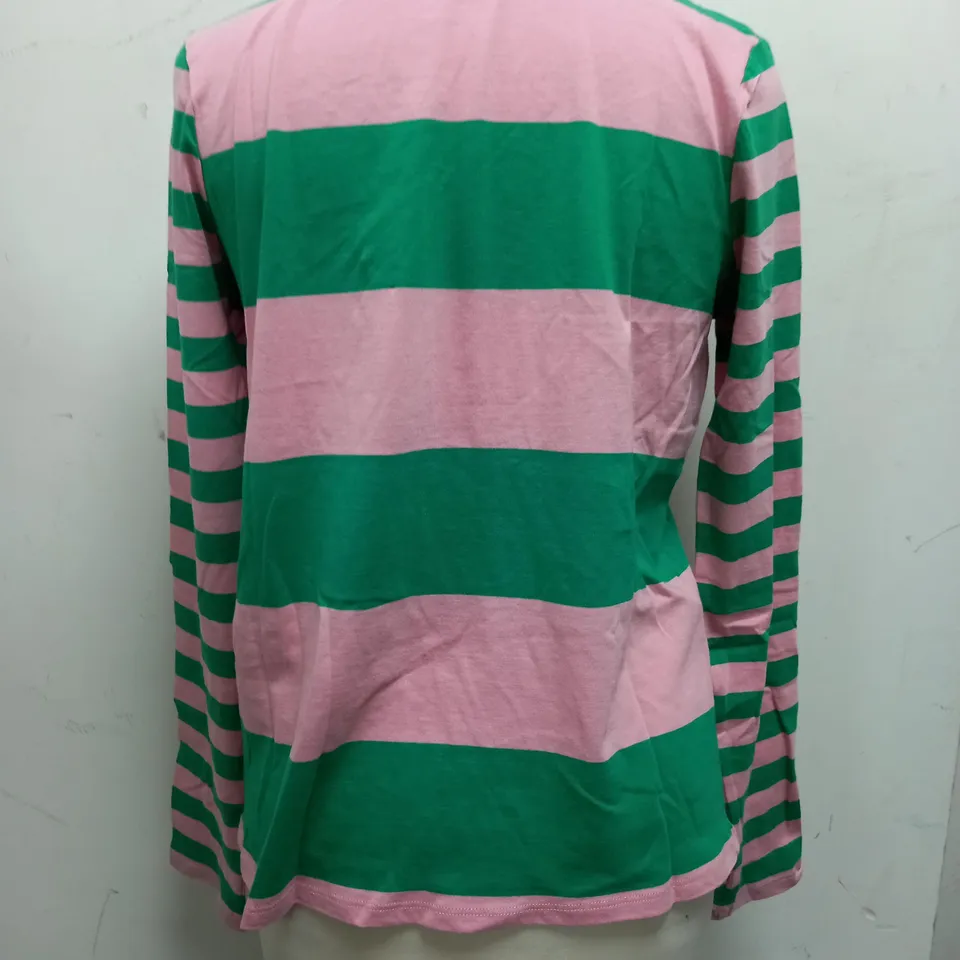 BODEN STRIPED PINK & GREEN LONG SLEEVE T-SHIRT - SIZE UK6