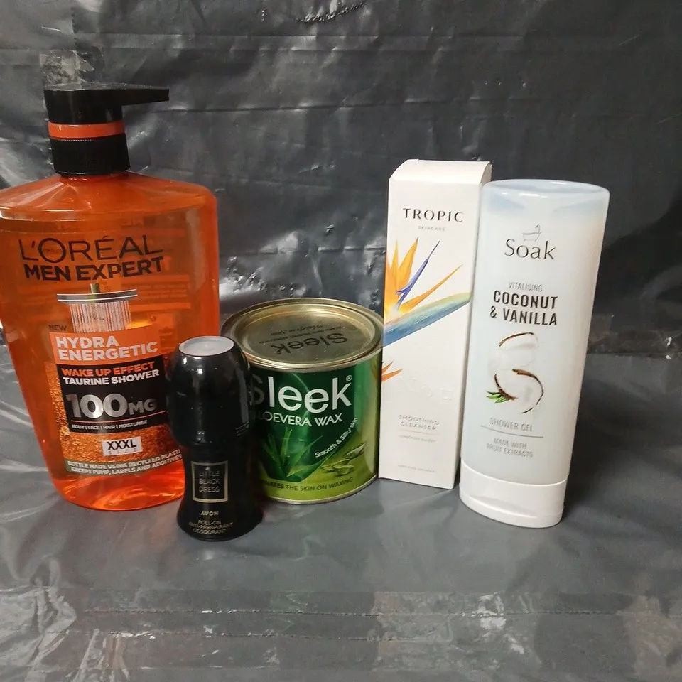 APPROXIMATEY 20 ASSORTED HEALTH AND BEAUTY PRODUCTS TO INCLUDE SLEEK WAX, L'OREAL MEN EXPERT SHOWER GEL AND TROPIC SMOOTHING CLEANSER