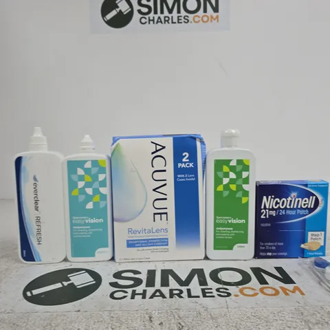 TOTE OF APPROXIMATELY 10 ASSORTED ITEMS INCLUDING NICOTINELL 24 HOUR PATCH, CONTACT LNSES ASES AND SPECSAVERS UNIPURPOSE