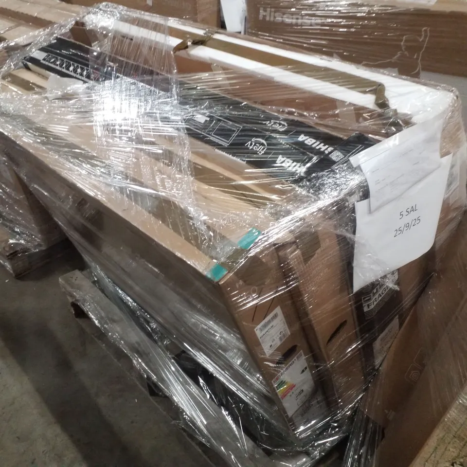 PALLET OF FIVE ASSORTED WAREHOUSE DAMAGED TV'S TO INCLUDE;