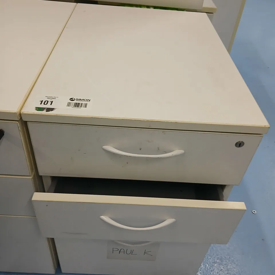 THREE PORTABLE THREE DRAWER OFFICE CHEST OF DRAWERS