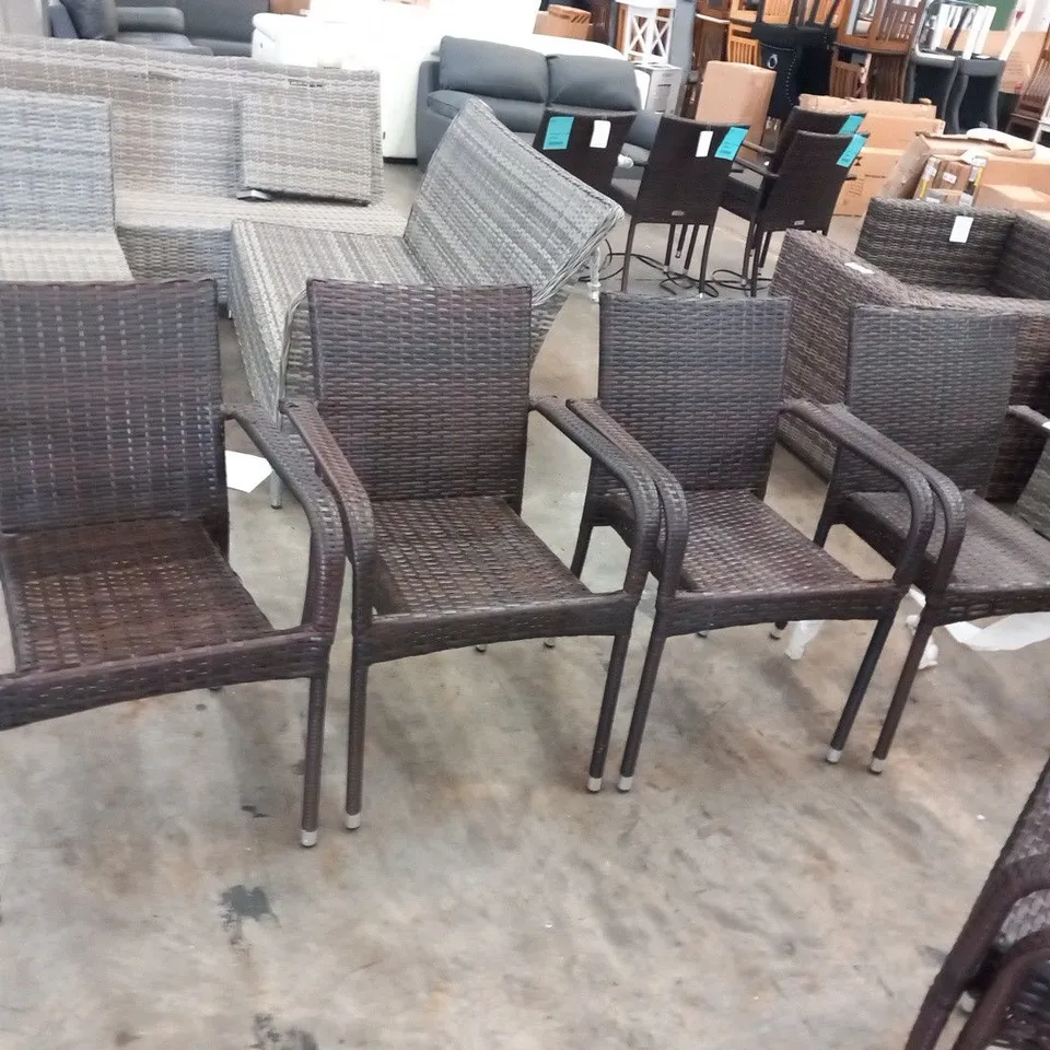 SIX RATTAN EFFECT STACKING GARDEN CHAIRS