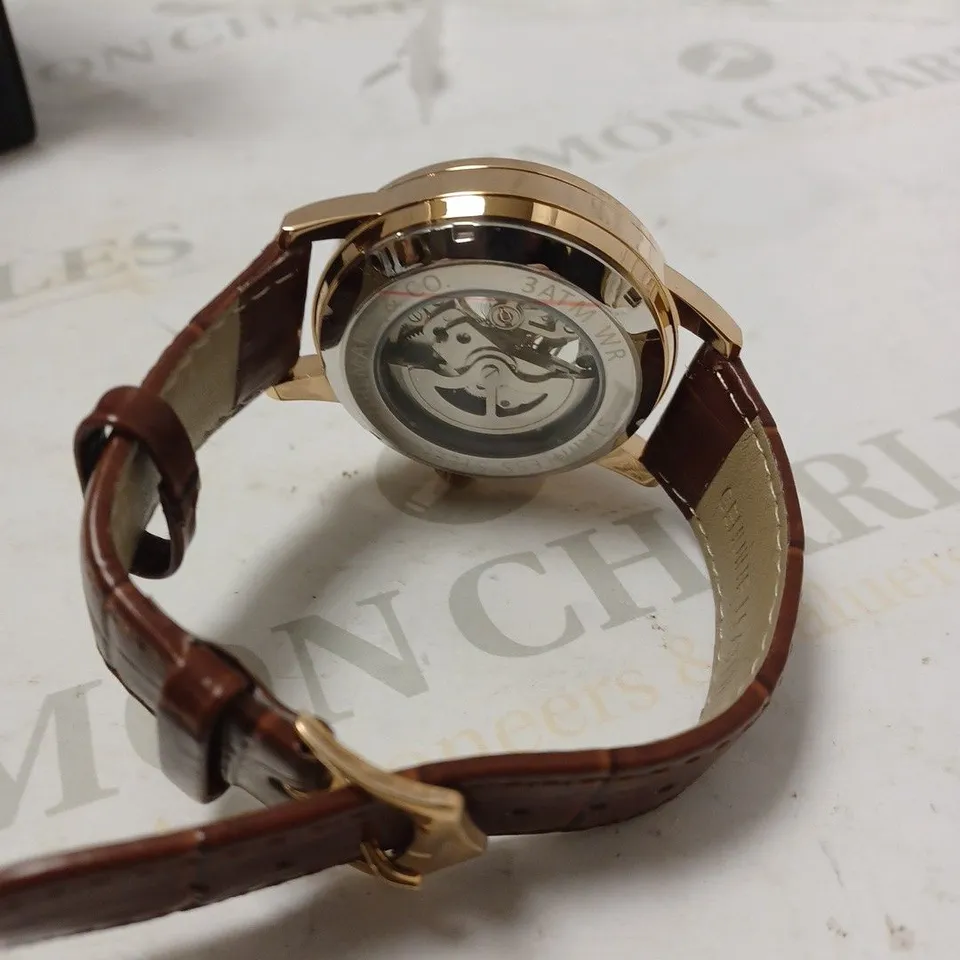 MENS ZIHLMANN & CO AUTOMATIC WATCH - Z210 – SKELETON DIAL – GOLD COLOUR CASE – GENUINE LEATHER CASE – HAND ASSEMBLED 