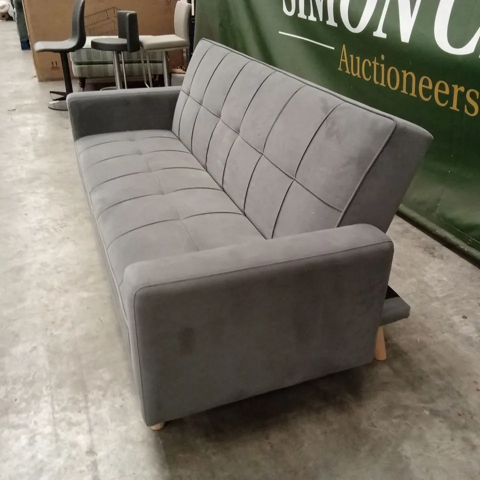 YAHEETECH GREY FABRIC UPHOLSTERED 3 SEATER CONVERTIBLE SOFA BED