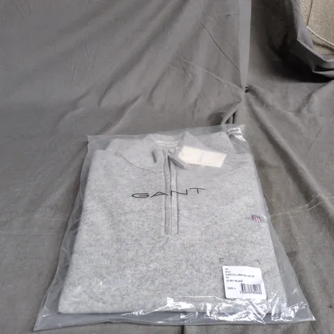 GANT SUPERFINE LAMBSWOOL HALF ZIP GREY MELANGE LARGE BAGGED