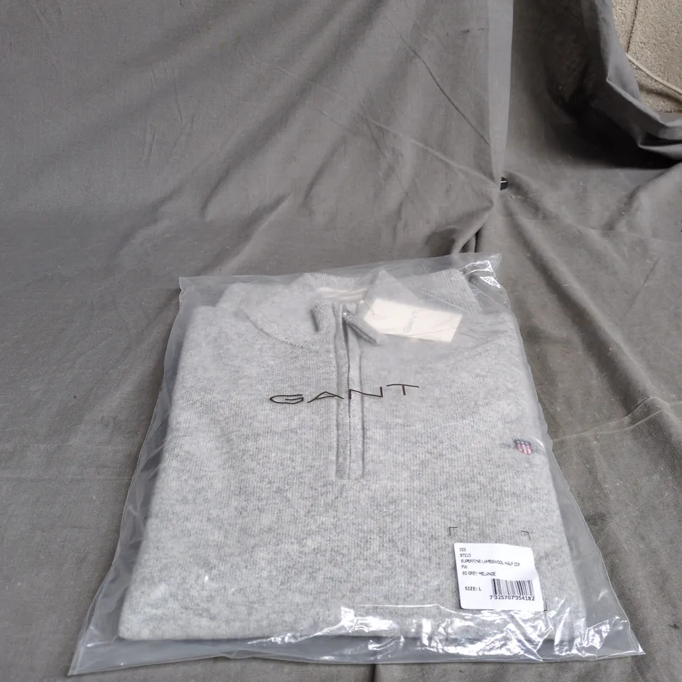 GANT SUPERFINE LAMBSWOOL HALF ZIP GREY MELANGE LARGE BAGGED