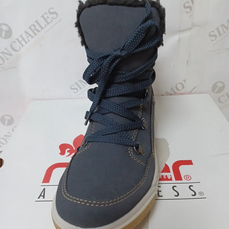 BOXED RIEKER WATER RESISTANT WARM HIKER BOOTS, NAVY - SIZE 4