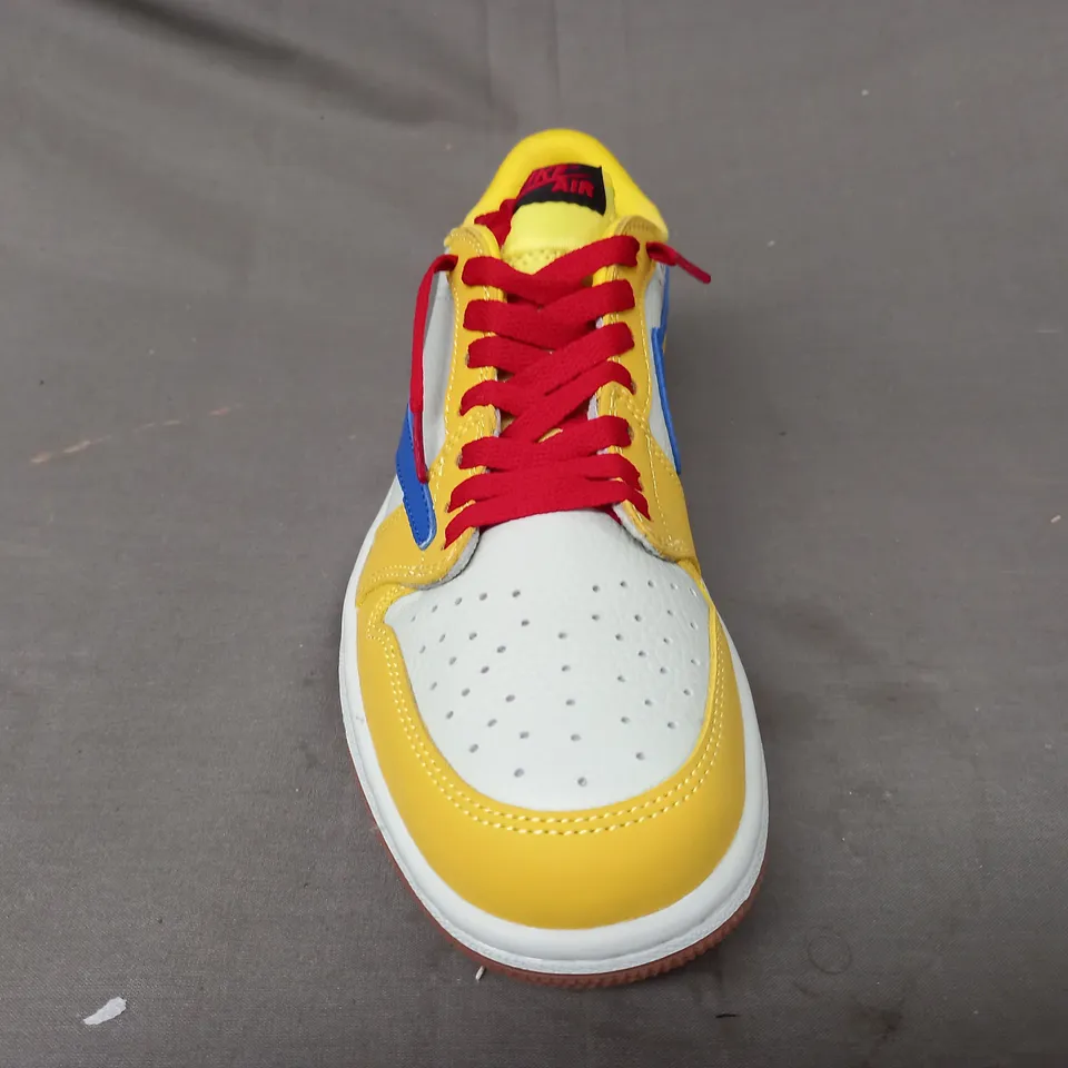 BOXED PAIR OF NIKE AIR JORDAN SHOES IN YELLOW/SAIL/BLUE UK SIZE 6