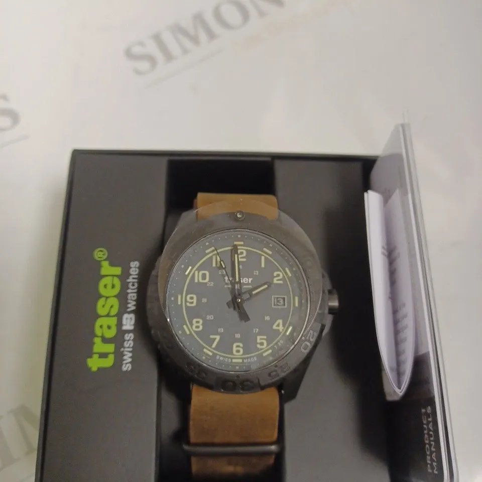 BOXED TRASER GENUINE LEATHER STRAP WATCH BROWN