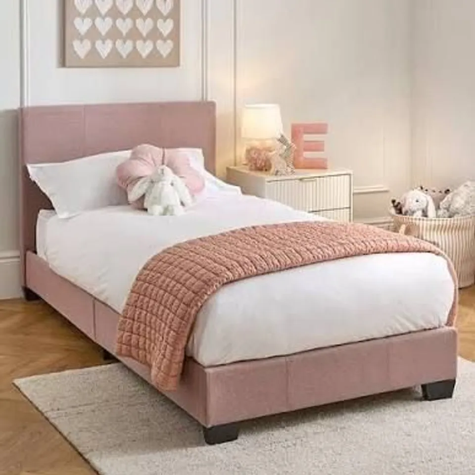 BOXED RILEY CHILDREN'S FABRIC SINGLE BED - ANTIQUE ROSE