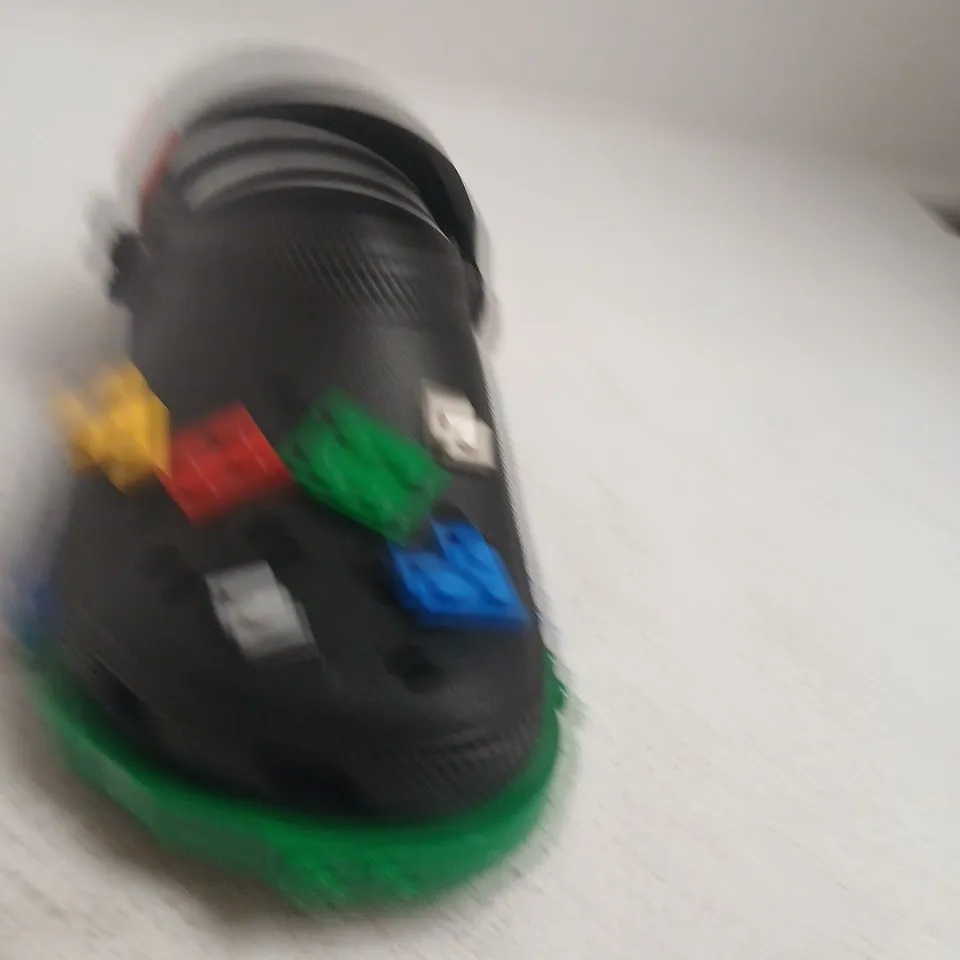 CROCS BLACK CLOGS WITH LEGO BRICK EMBELLISHMENTS - SIZE 7