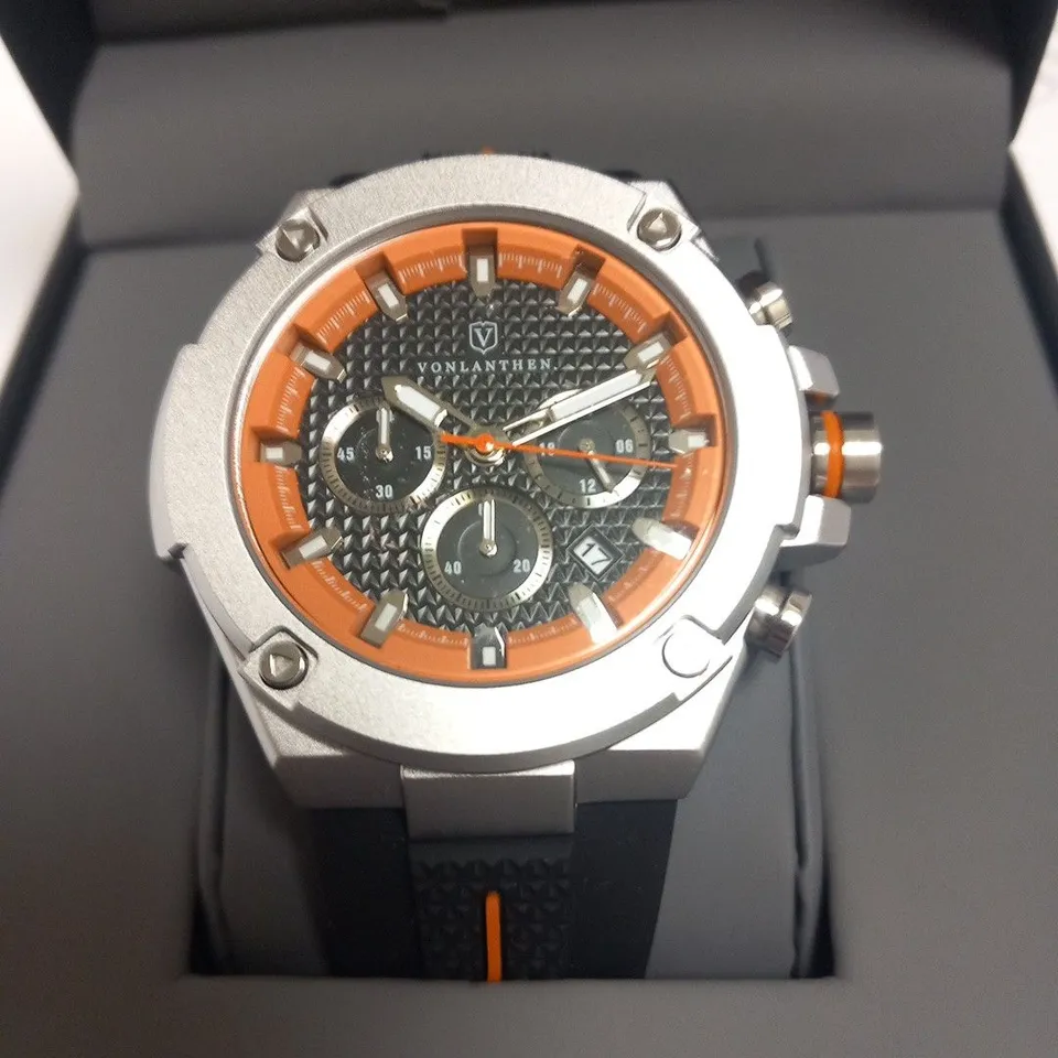 MENS VONLANTHEN CHRONOGRAPH WATCH – V200 – TEXTURED DIAL – 3ATM WATER RESISTANT – BLACK RUBBER STRAP