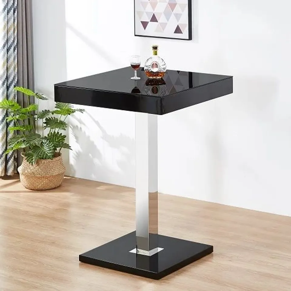 BOXED TOPAZ BLACK HIGH GLOSS BAR TABLE WITH GLASS TOP - BLACK (2 BOXES)