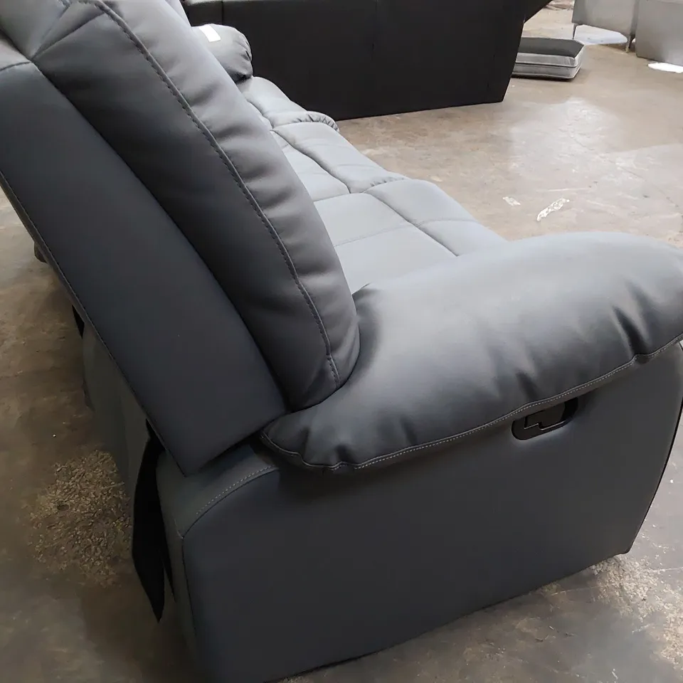 DESIGNER MANUAL RECLINING THREE SEATER SOFA GREY LEATHER 