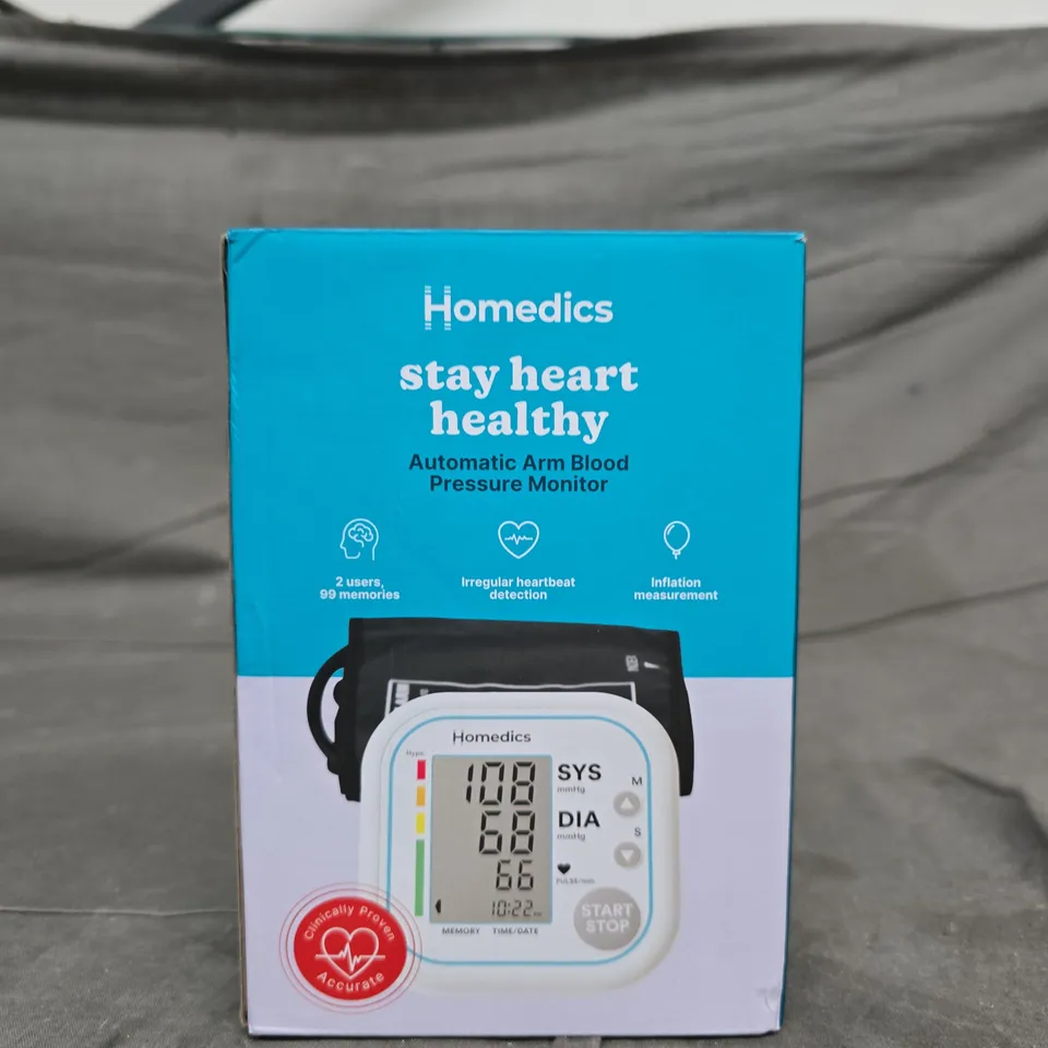 HOMEDICS STAY HEART HEALTHY AUTOMATIC ARM BLOOD PRESSURE MONITOR – BOXED
