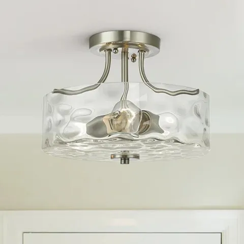 BOXED WORELY 2-LIGHT 30CM GLASS SEMI FLUSH MOUNT