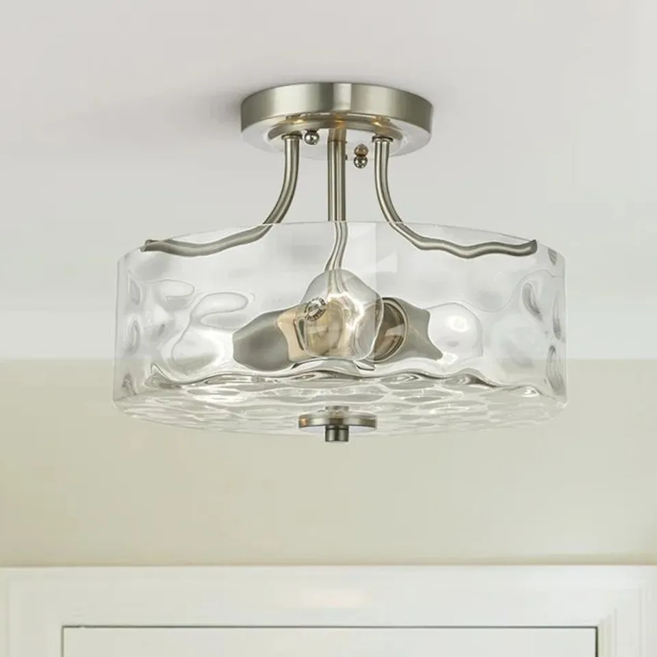 BOXED WORELY 2-LIGHT 30CM GLASS SEMI FLUSH MOUNT