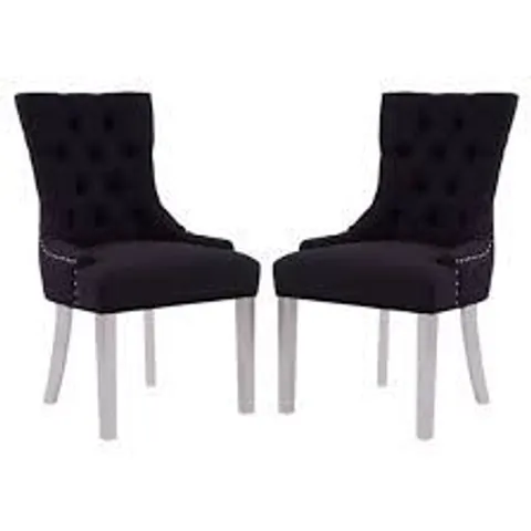 BOXED PAIR OF WARWICK VELVET DINING CHAIRS BLACK/CHROME (1 BOX)