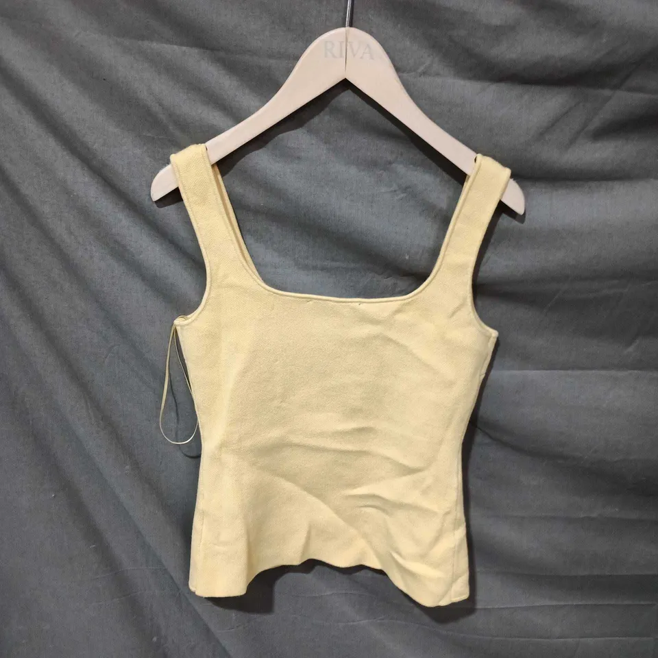 BEIGE WOMEN'S SLEEVELESS TOP WITH SQUARE NECKLINE AND FRONT BUTTON DETAIL SIZE M