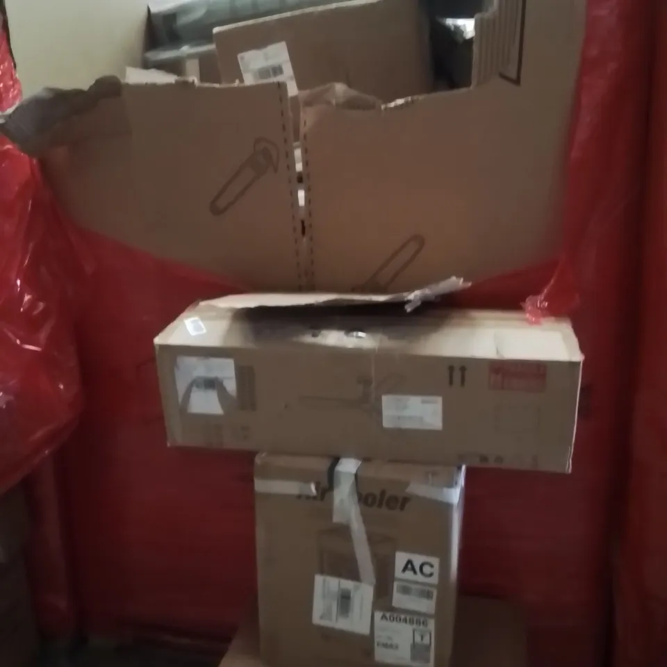 PALLET OF ASSORTED HOUSEHOLD GOODS AND PRODUCTS TO INCLUDE;LAWN MOWER,AIR COOLER,FAN
