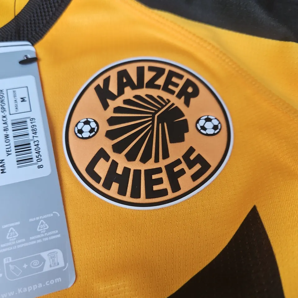 KAIZER CHIEFS FOOTBALL SHIRT - YELLOW AND BLACK STRIPES, KAPPA BRANDING, SIZE M