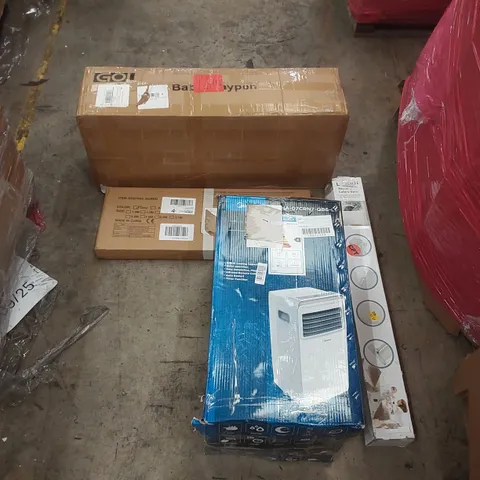 PALLET OF ASSORTED ITEMS INCLUDING: KINDERKRAFT MOOV 2 AIR 3-IN-1 STROLLER, MIDEA MOBILE AIR CONDITIONER, BABY PLAYPEN, RETRACTABLE SAFETY GATE, BED RAIL GUARD ECT