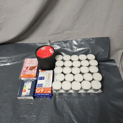 APPROXIMATELY 20 ASSORTED ITEMS TO INCLUDE CANDLES, BULBS ETC