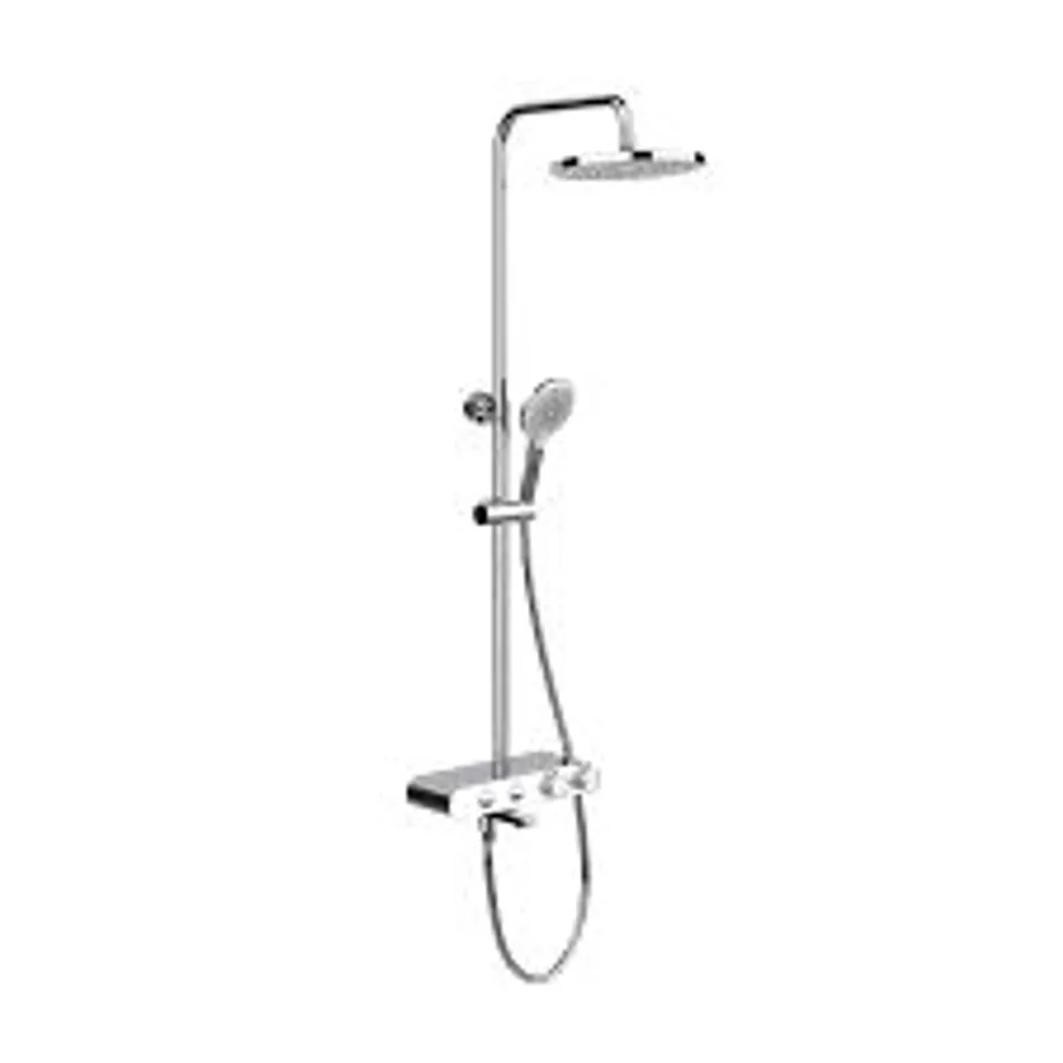BOXED CHROME 3 OUTLET PUSH BUTTON THERMOSTATIC MIXER SHOWER SET WITH HAND SHOWER & BATH FILLER SPOUT - MIKA