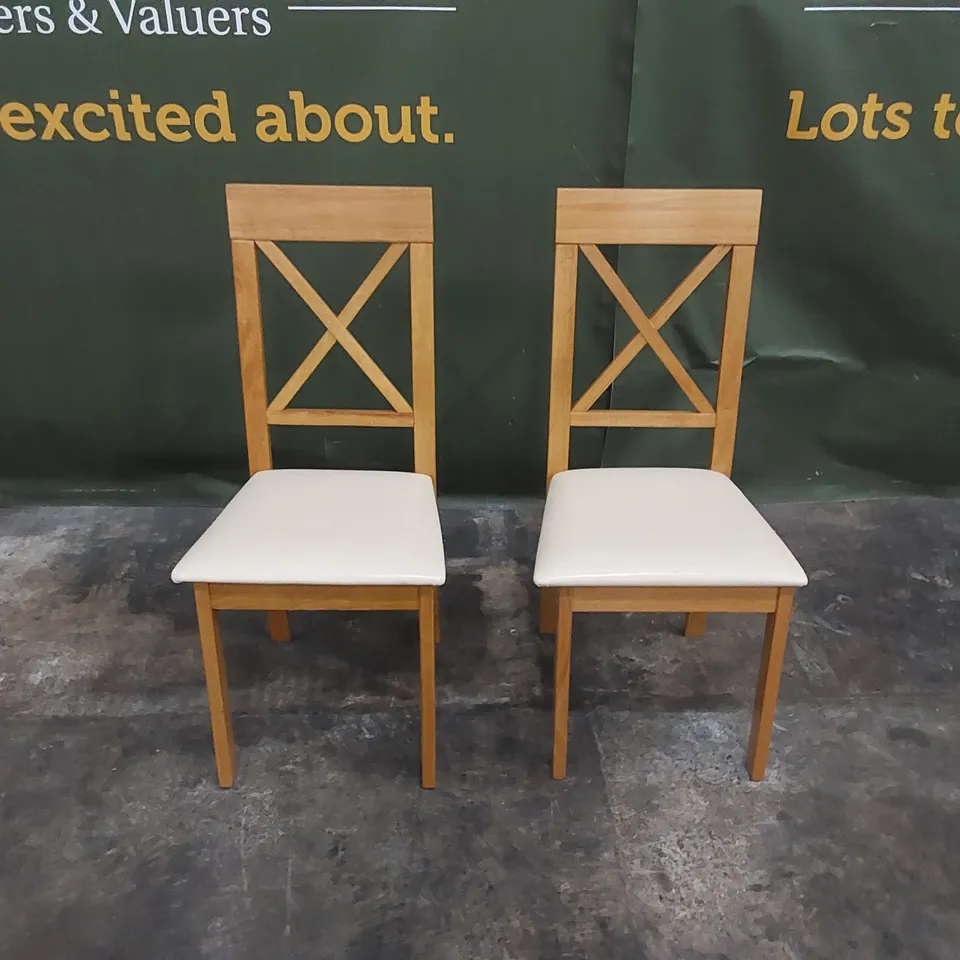 SET OF 2 KENDAL OAK DINING CHAIRS WITH IVORY SEAT PADS