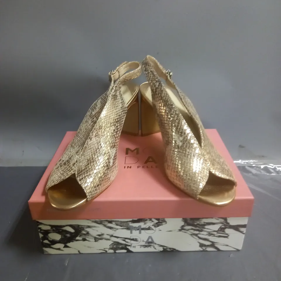 MODA IN PELLE CHRISSI SNAKE PRINT SLING BACK SANDALS ROSE GOLD SIZE EU 40