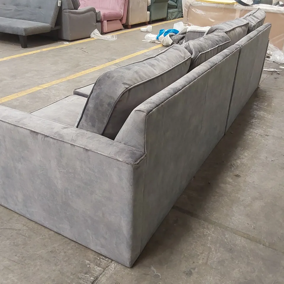 QUALITY DESIGNER PART COMPLETE SILVER FABRIC CORNER SOFA - 2 SECTIONS ONLY