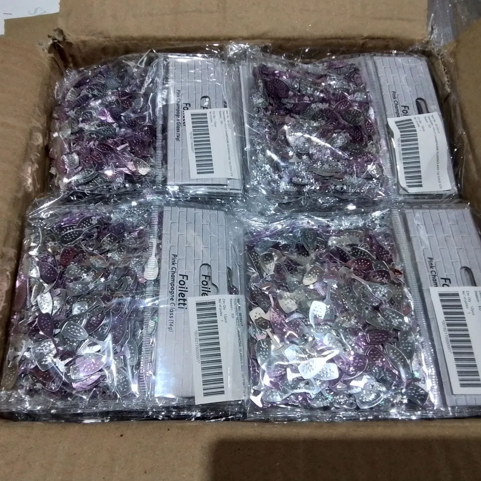 LOT OF 144 BRAND NEW 14G PACKS OF PINK CHAMPAGNE GLASS CONFETTI 