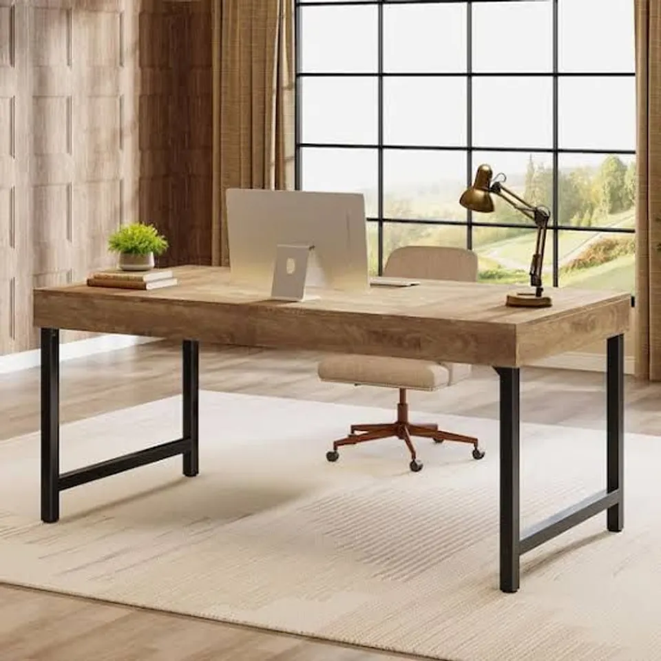 BOXED CAPEN 55 IN. RECTANGLE BROWN ENGINEERED WOOD EXECUTIVE DESK WITH STURDY METAL LEGS FOR HOME OFFICE