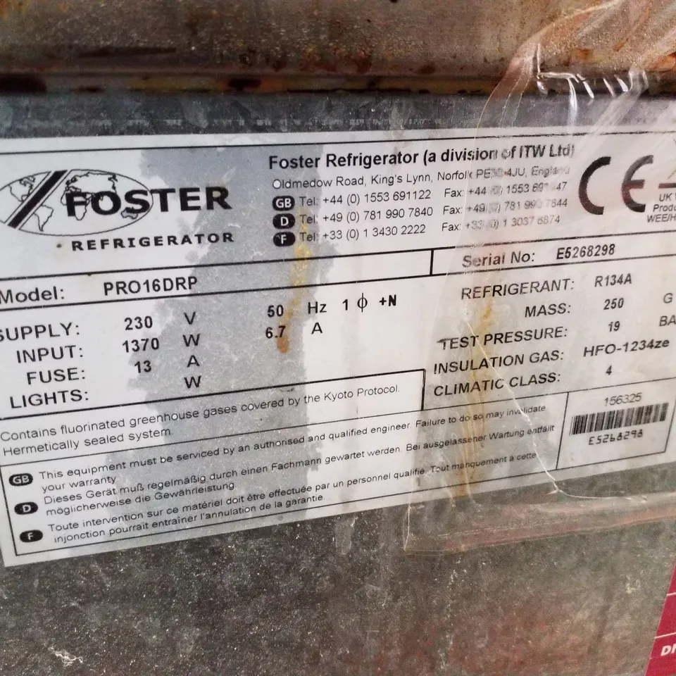 FOSTER PRO16DRP BAKERY DOUGH RETARDER COUNTER (16 TRAY CAPACITY)
