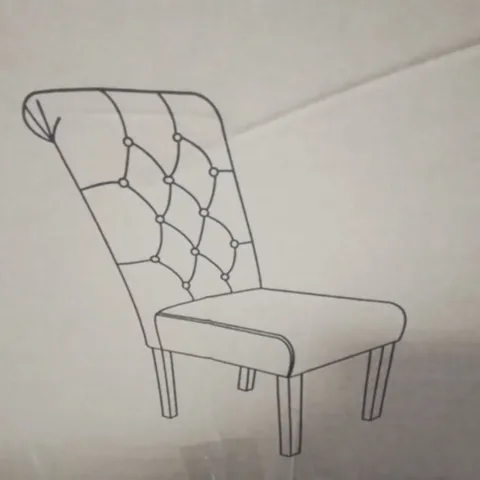 BOXED PAIR OF FABRIC SCROLL BACK DINING CHAIRS IN GREY/OAK - COLLECTION ONLY 