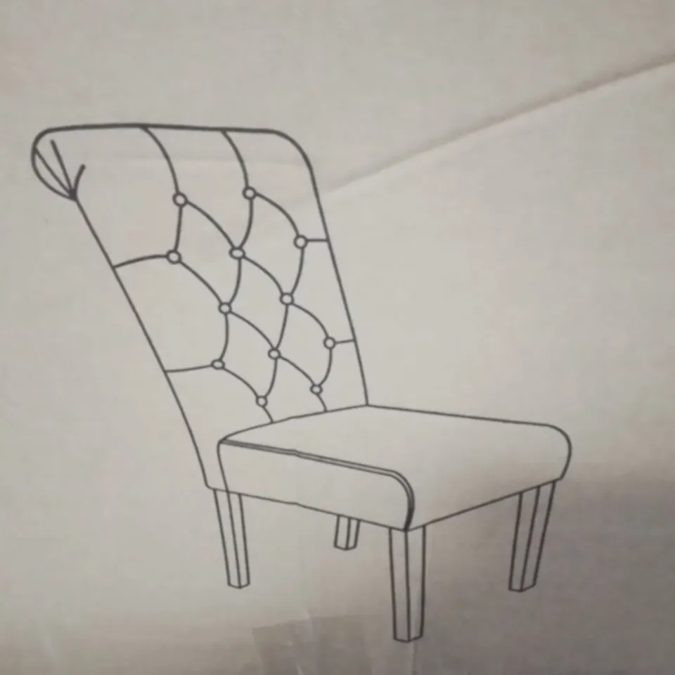 BOXED PAIR OF FABRIC SCROLL BACK DINING CHAIRS IN GREY/OAK - COLLECTION ONLY  RRP £250