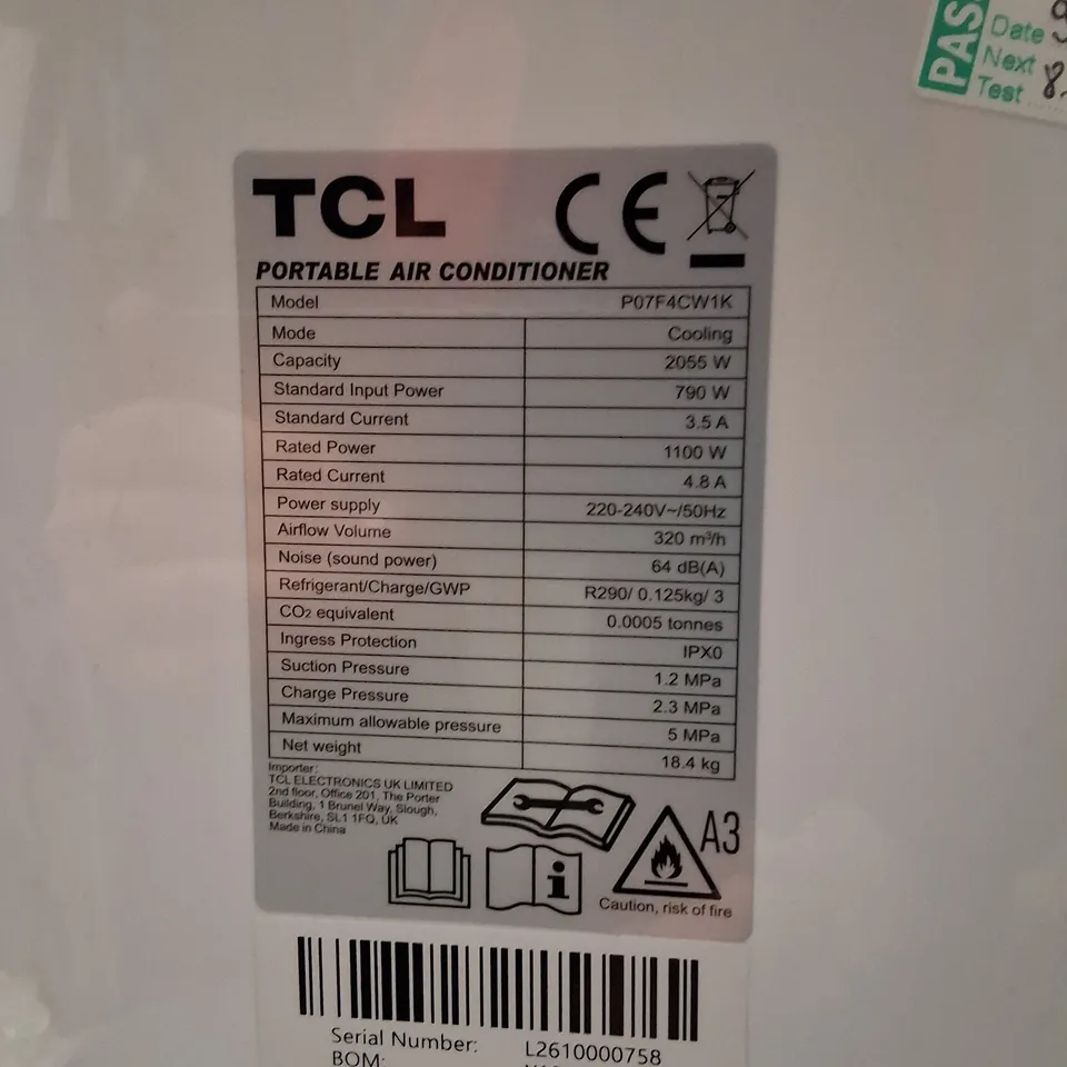 TCL PORTABLE AIR CONDITIONER – MODEL P07F4CW1K