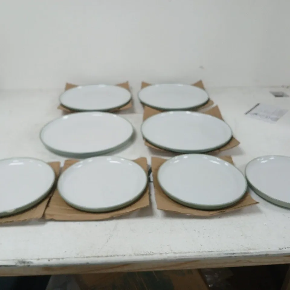 SET OF 8 WHITE CERAMIC DINNER PLATES 4 SMALL 4 LARGE