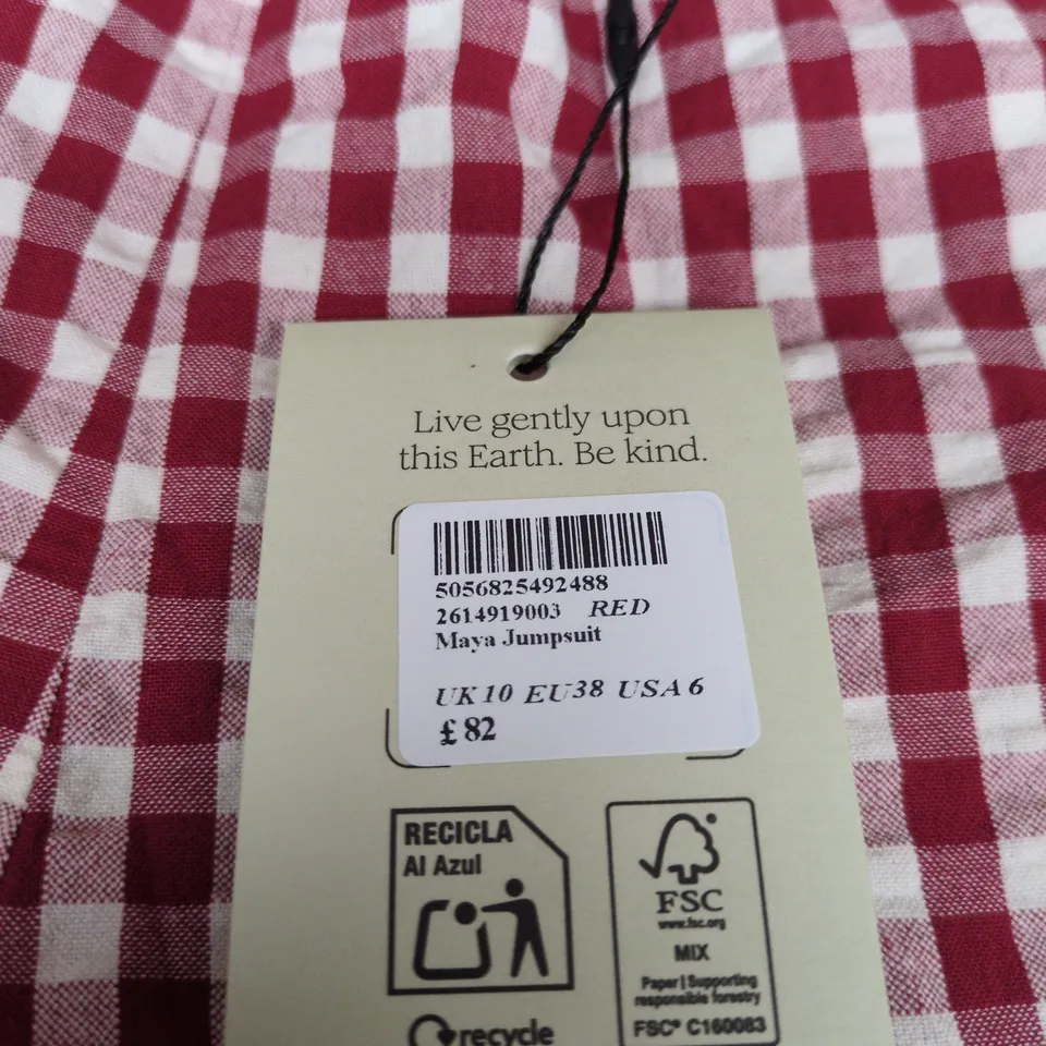 NOBODY'S CHILD MAYA JUMPSUIT – RED GINGHAM, UK 10