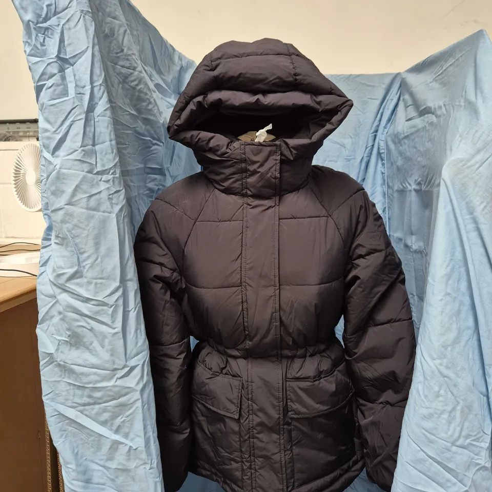 OYSHO WOMEN'S BLACK PUFFER JACKET – HOODED, WAIST BELT – EUR S (US S) – MADE IN CHINA