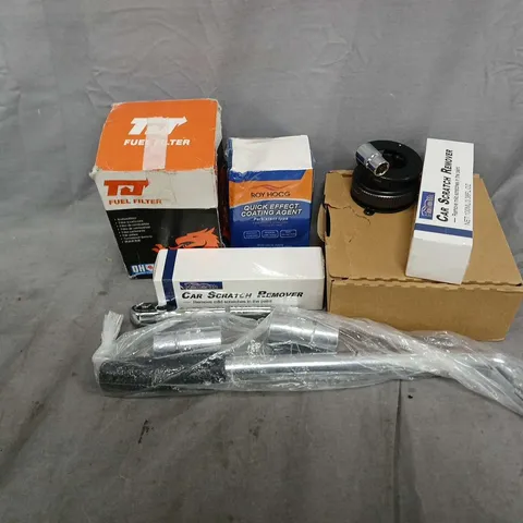 APPROXIMATELY 10 ASSORTED VEHICLE PARTS & ACCESSORIES TO INCLUDE FUEL FILTER, CAR SCRATCH REMOVER, SOCKET WRENCH, ETC