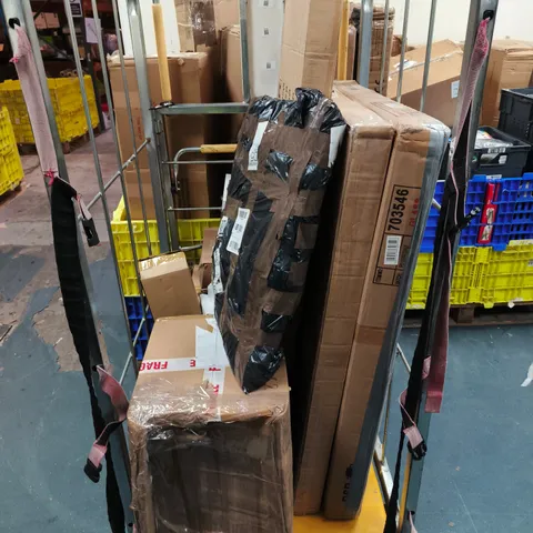 CAGE OF APPROXIMATELY 10 ASSORTED BROKEN ITEMS TO INCLUDE - CERAMIC HOB, MIRRORS, AND FESTIVE DECORATIONS ETC. COLLECTION ONLY