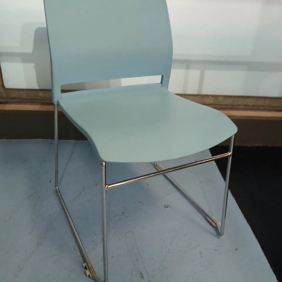 SET OF FOUR BLUE MOULDED PLASTIC CHAIR WITH CHROME FRAME