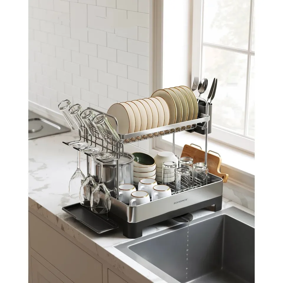 BOXED DISH DRYING RACK 2-TIER DISH DRAINER FOR KITCHEN COUNTER