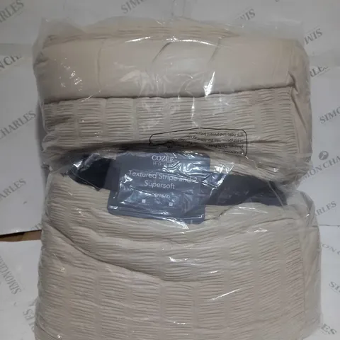 SUPERSOFT BY COZEE HOME TEXTURED STRIPE BEDSPREAD WITH CONTRAST BORDER - STONE // SIZE: 250 X 260CM