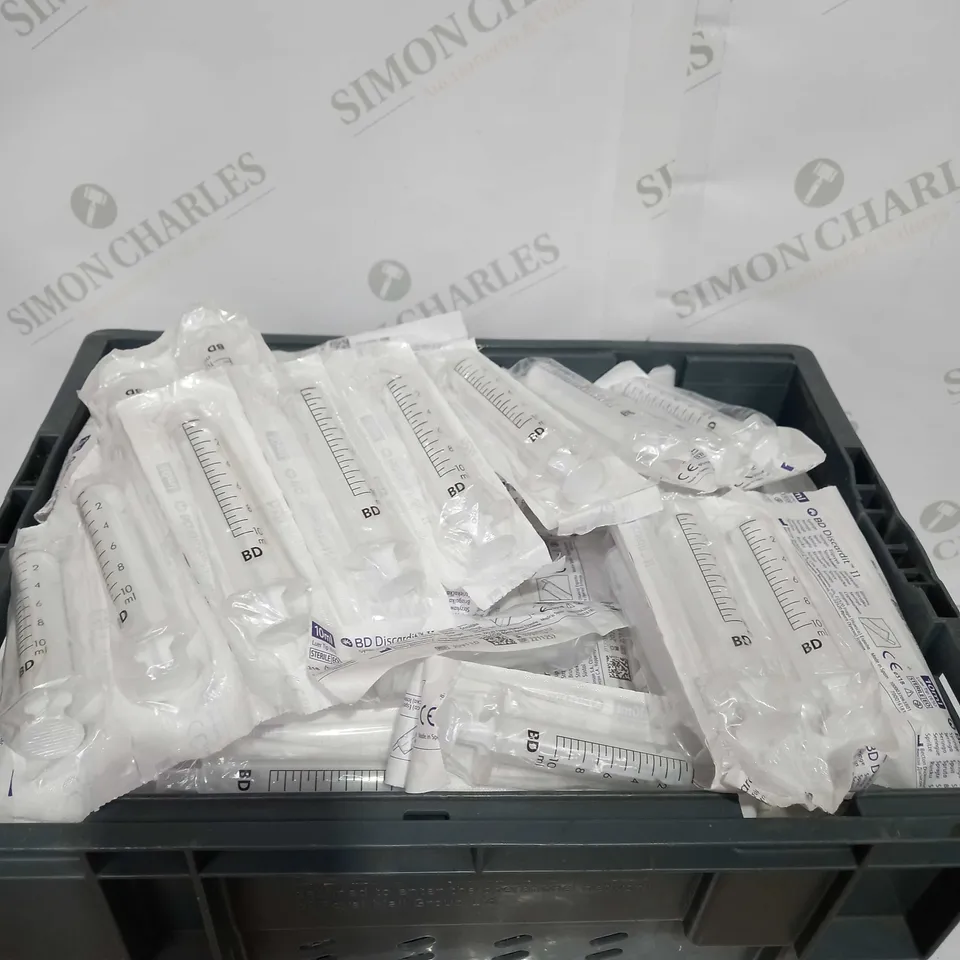 BOX TO CONTAIN APPROX 35 X ASSORTED HOUSEHOLD PRODUCTS, INCLUDES A LARGE QUANTITY OF SYRINGES, DECORATIVE CRAFT MATERIALS ETC