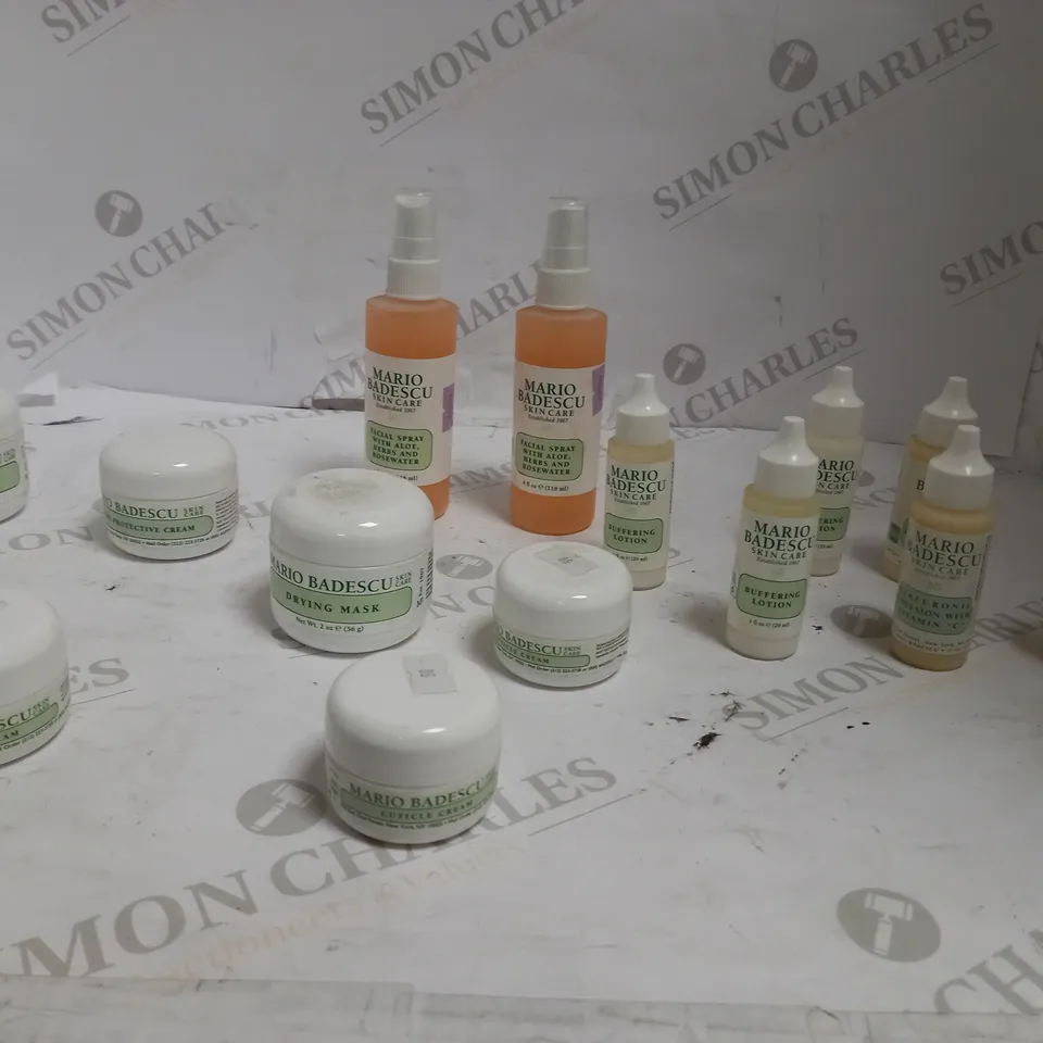 LOT OF APPROX 14 ASSORTED MARIO BADESCU SKIN/HAIR CARE PRODUCTS TO INCLUDE: FACIAL, SPRAY CUTICLE CREAM, BUFFERING LOTION