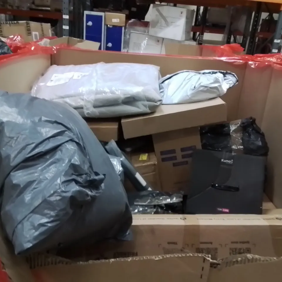 PALLET OF ASSORTED HOUSEHOLD GOODS AND PRODUCTS TO INCLUDE;TRAVEL MAP,SUITCASE,TV STAND WITH WHEELS 