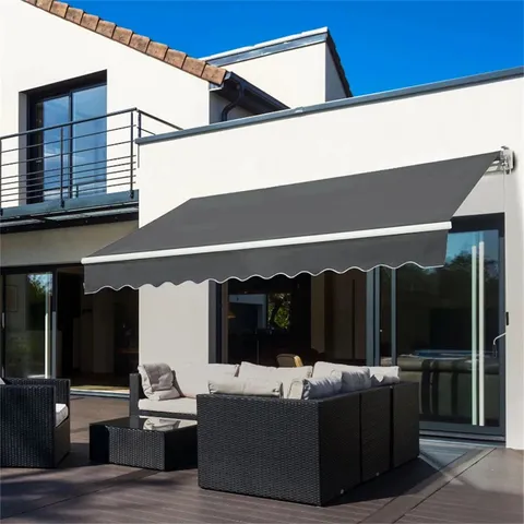 BOXED META 350cm W x 250cm D FABRIC COVER RETRACTABLE PATIO AWNING (1 BOX)
